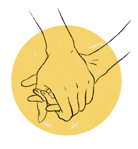 Trzymające się ręce symbolizujące wsparcie z ubezpieczenia w trudnych chwilach.