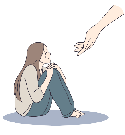 Płacząca kobieta patrząca na wyciągniętą ku niej dłoń, symbolizującą wsparcie z polisy w obliczu utraty bliskiej osoby.