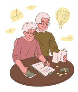 Ubezpieczenia inwestycyjne - dwójka emerytów wypełnia dokumenty przystąpienia do polisy inwestycyjnej.