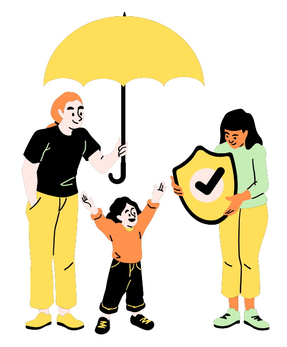 Doradztwo ubezpieczeniowe w Brzesku i Bochni - mężczyzna trzyma nad swoją rodziną rozłożony parasol.