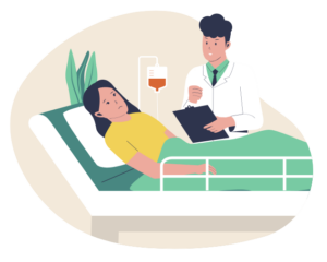 Ubezpieczenia w razie choroby - lekarz rozmawia z chorym pacjentem.