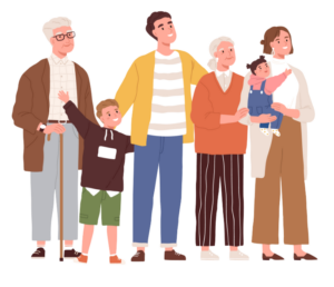 Ubezpieczenia posagowe w Brzesku i Bochni - wielopokoleniowa rodzina spoglądająca w niebo.